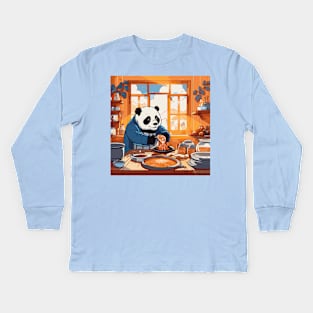 Panda Food Passion: Cuddly Charm Ramen Panda Feast Mode: Culinary Cuteness Kids Long Sleeve T-Shirt